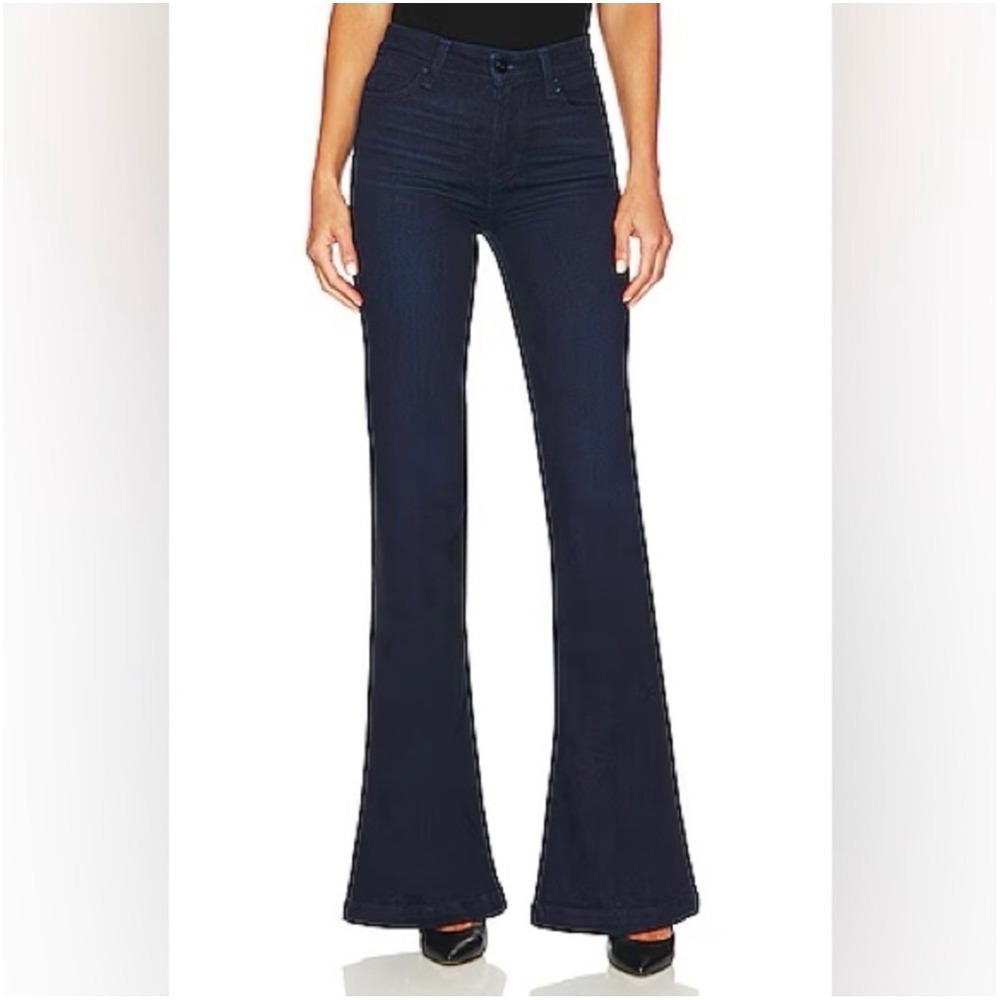 PAIGE Genevieve Flare Jeans Dark Wash Novela High Rise Boho Festival Women 33